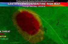 Holy Jim Trail Santa Ana Mountain Fire; Expected Wind and Ash Direction