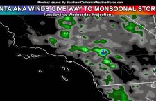 Santa Ana Winds and Heat Give Way To Storms In Monsoon Flow Tuesday and Wednesday