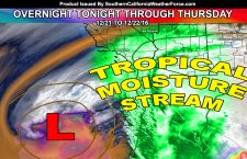 Tropical Moisture Plume Impacts Southern California Overnight Through Thursday; Details