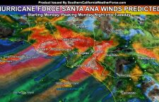 Hurricane Force Santa Ana Winds To Impact Below Passes and Canyons Later Monday into Tuesday