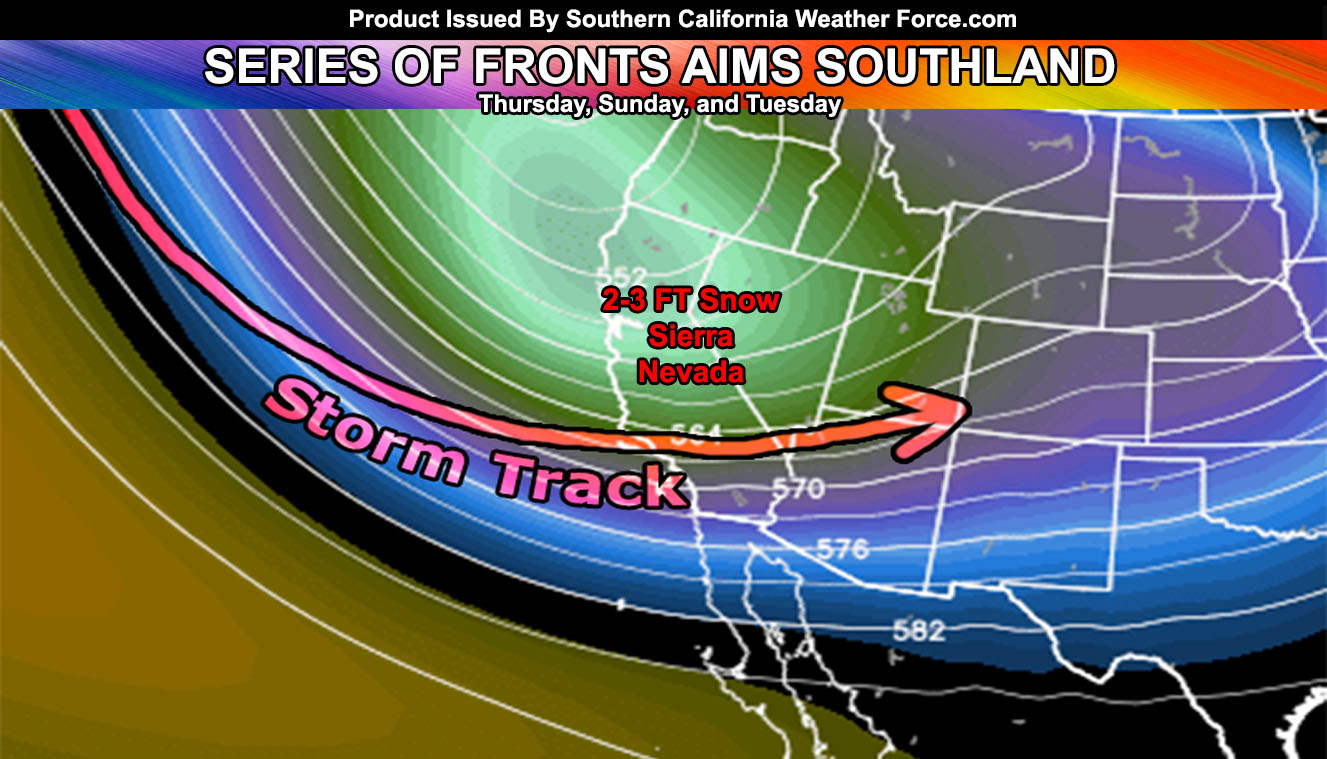 Series Of Cold Fronts To Cross Southern California In Rare Late Spring Pattern; Sierra Nevada To Receive 2-3 Feet Of Snow