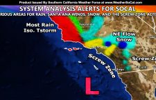 FINAL FORECAST:  Pacific Storm Hercules Recycled; Misses Most of Forecast Area but Santa Ana Winds and Mountain/High Desert Snow Is Expected With Alerts Already Issued