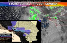 DETAILS:  Storm System Moving Across Parts Of Southern California Today, All Alerts In Place; Moderate Santa Ana Wind Event on Monday Behind System