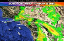 Santa Ana Wind Advisory Issued Below Passes and Canyons With Warmer Week Expected Before Another Chance Of Rain Hits on Friday
