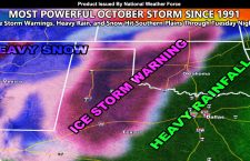 Most Powerful October ‘Winter Storm’ To Hit Southern Plains Since 1991; Ice Storm Warnings In Effect for parts of Oklahoma and Texas