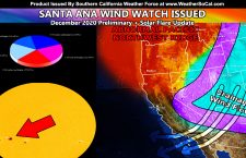 Santa Ana Wind Watch Issued; Preliminary December 2020 Weather Pattern Outlook; Sunspot Capable Of Strong Solar Flares Crossing Sun’s Disk