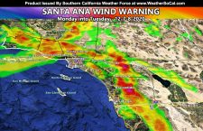 Santa Ana Wind Warning Issued; New 800 Number Activated For Forecasts; And Monday Evening’s Coming Brilliant Sunset; Zoom-in Wind Models Included
