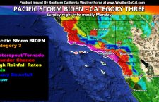 Pacific Storm Biden; Moderate Storm at Category Three Hits Southern California Sunday night into Mostly Monday; First Forecast Details and Maps