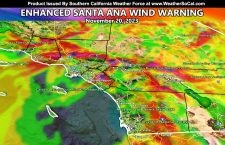 Enhanced Santa Ana Wind Warning Issued For The Prone Zone of November 20th 2023
