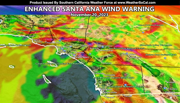 Enhanced Santa Ana Wind Warning Issued For The Prone Zone of November 20th 2023