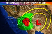 Special Weather Statement: Cutoff Low Retrogrades West to Effect Southern California for Monday March 18th, 2024; Details