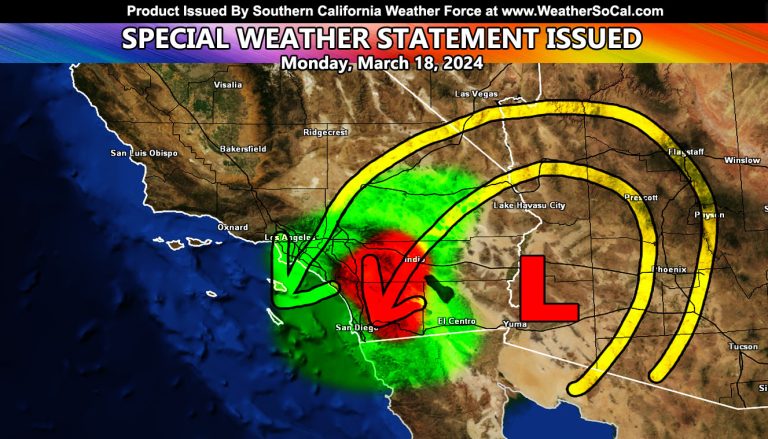Special Weather Statement: Cutoff Low Retrogrades West to Effect Southern California for Monday March 18th, 2024; Details