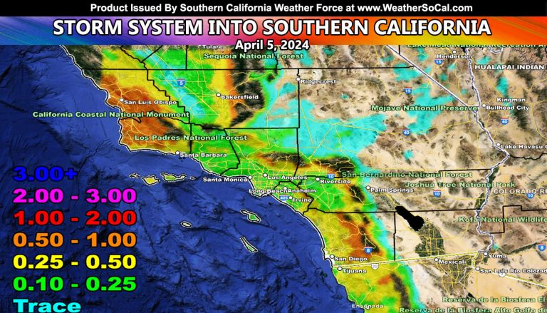 Final Forecast:  Bulk of Southern California Storm To Hit Friday, April 5, 2024: Rain, Snow, Wind Maps Inside